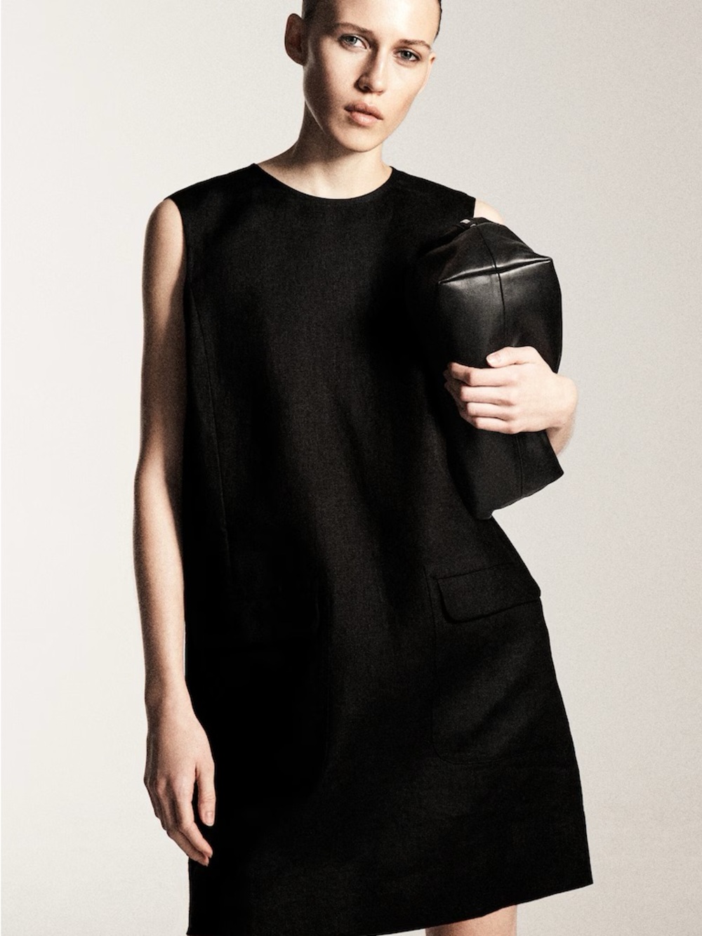 COS Linen Black Sleeveless Shift Mini Dress